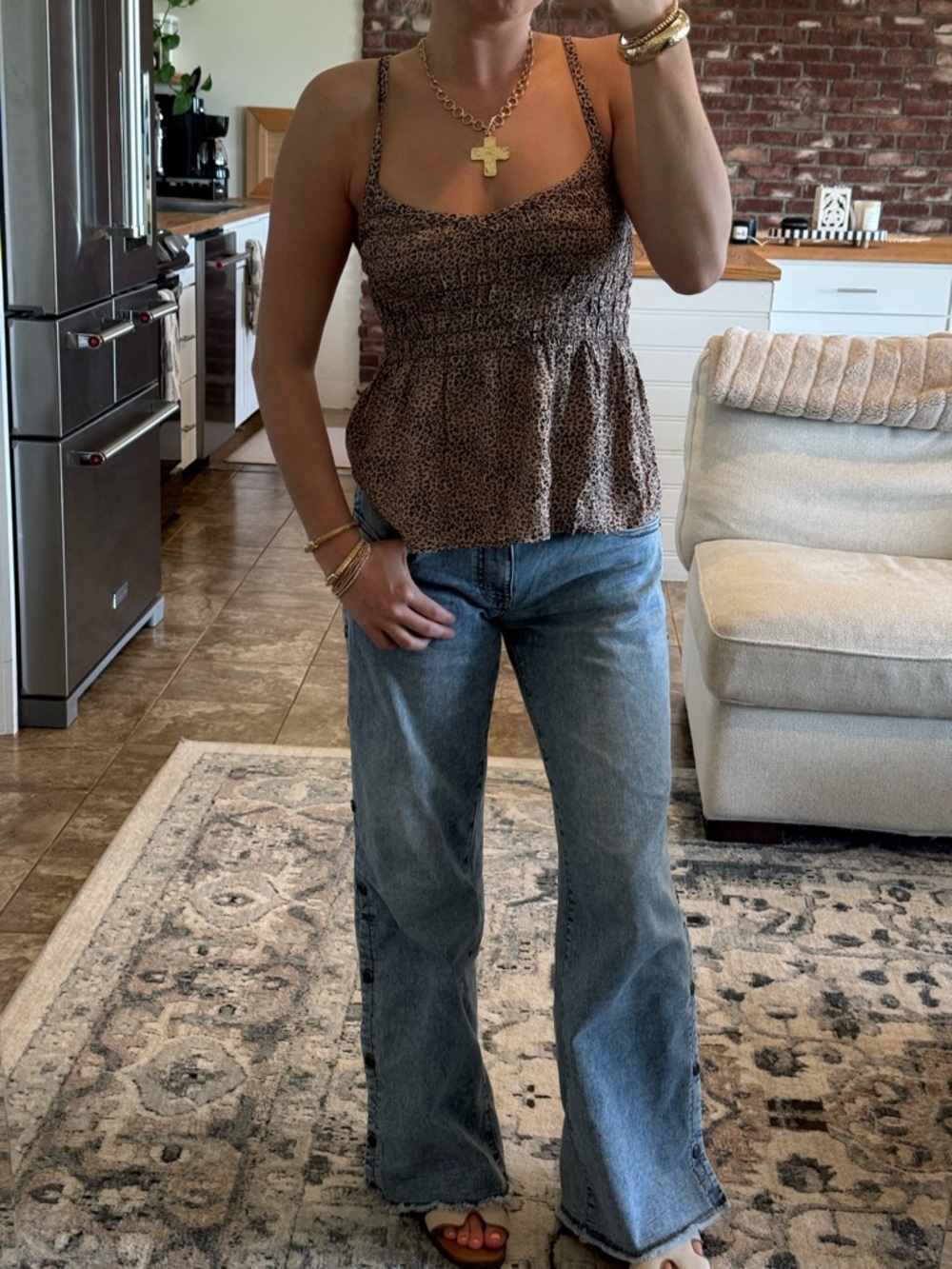 URBAN Romantics Brown Leopard Print Smocked Tank Top